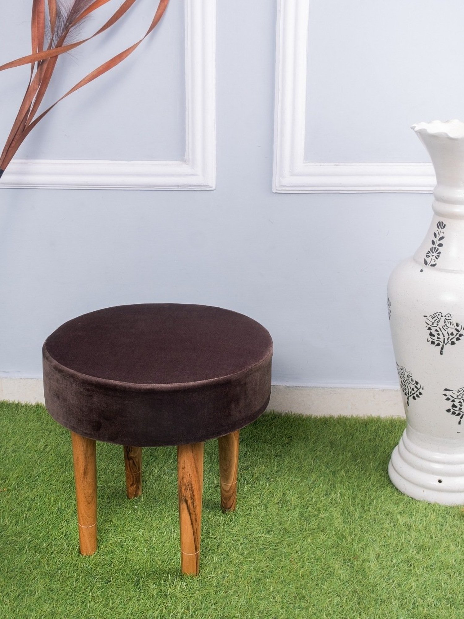 Chumbak Spring Marigold Floral Green Mango Wood Modern Trunk Storage Ottoman