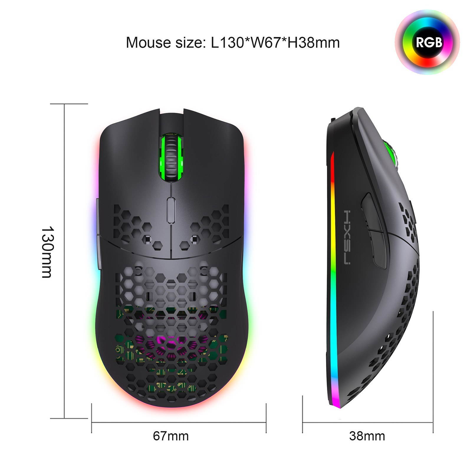 HXSJ T66 RGB 2.4G Wireless Gaming Mouse RGB Lighting Charging Mouse with Adjustable DPI Ergonomic Design for Desktop Laptop