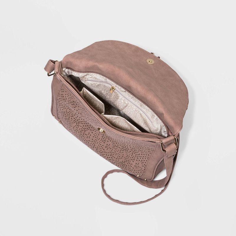 VR NYC Tear Drop Laser Cut Crossbody Bag - Mauve
