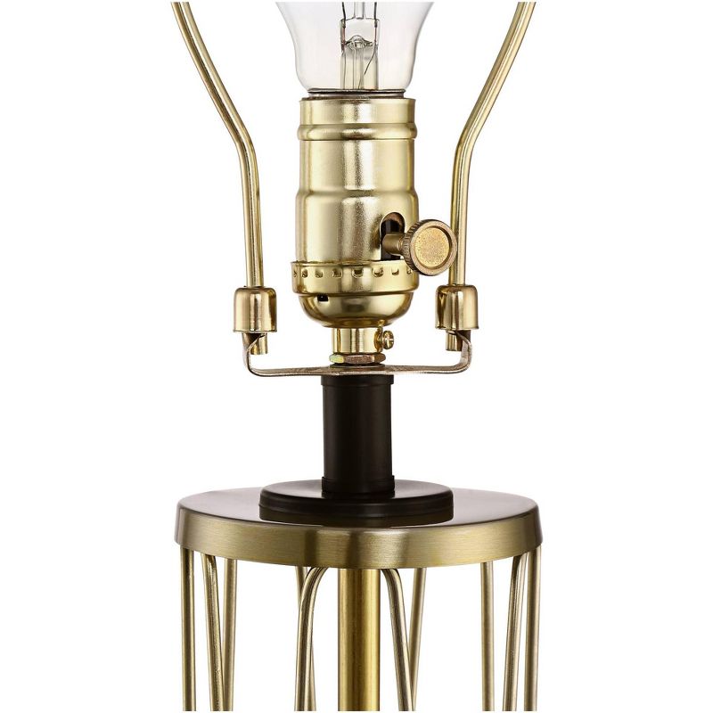 Possini Euro Design Industrial Table Lamp Oil Rubbed Bronze Clear Glass Burlap Tapered Drum Shade for Living Room Bedroom Bedside