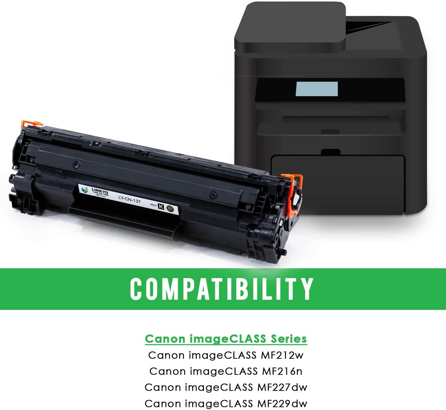 LINKYO Compatible Toner Cartridge Replacement for Canon 137 9435B001AA (Black, 2-Pack)