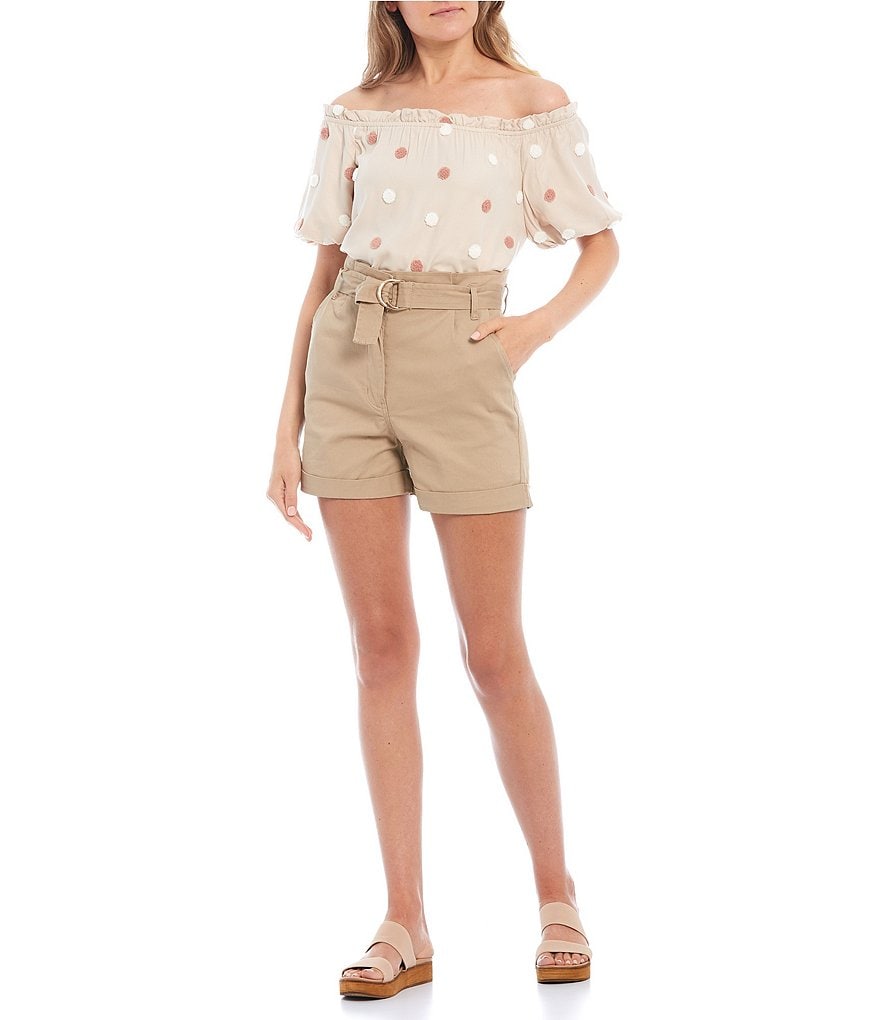 Blu Pepper Polka-Dot Print Off-the-Shoulder Short Sleeve Top