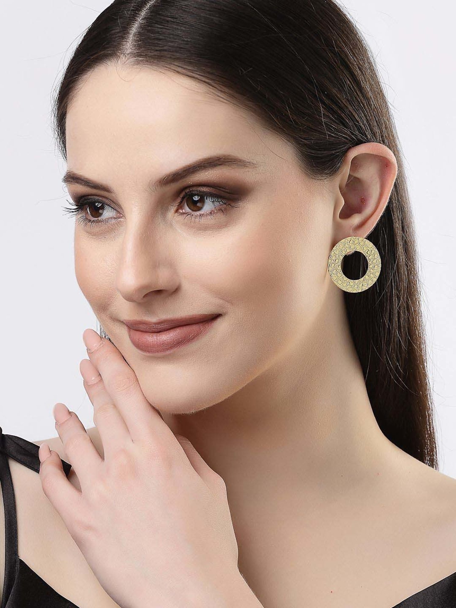 NVR Gold-plated Cut Out Circle Drop Earrings for Women