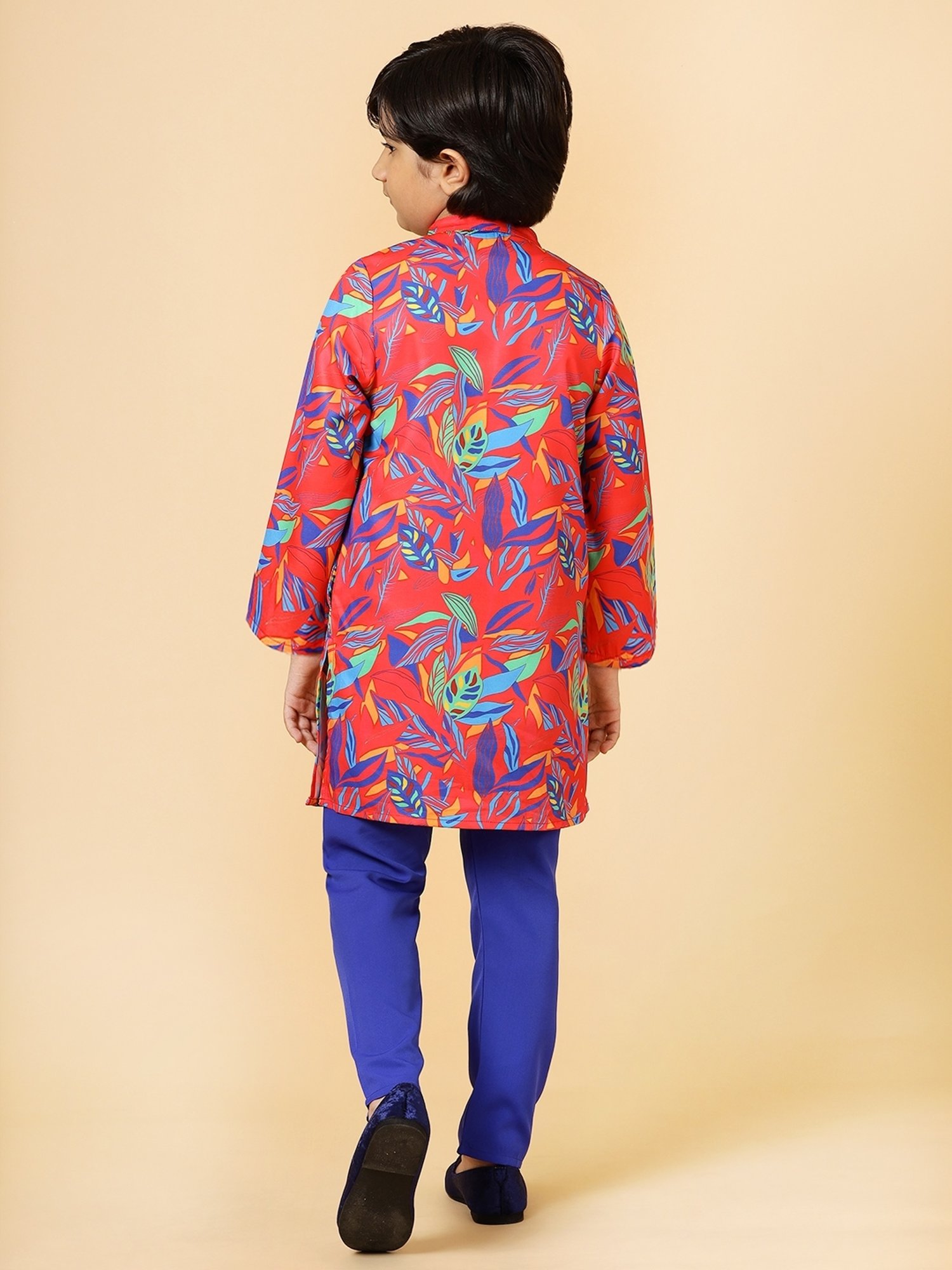 A.T.U.N. Kids Red and Blue Printed Kurta Set