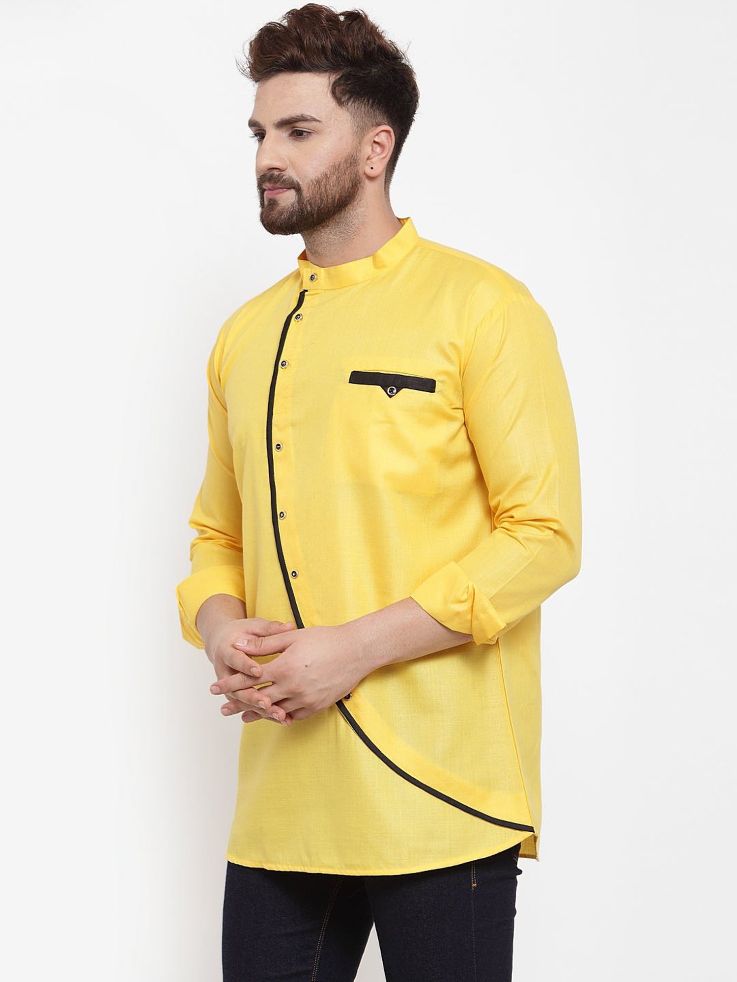 Benstoke Yellow Regular Fit Straight Short Kurta