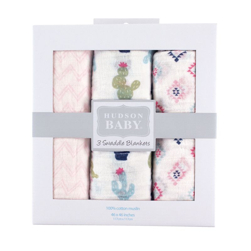 Hudson Baby Infant Girl Cotton Muslin Swaddle Blankets, Girl Cactus, One Size