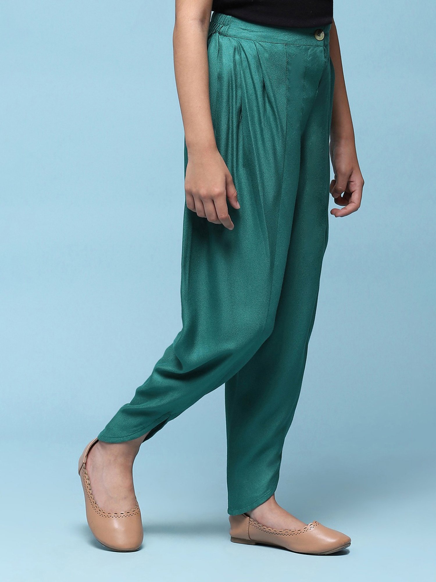 BIBA Girls Kids Teal Blue Regular Fit Dhoti Pants