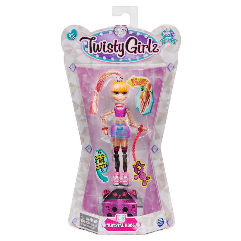 Twisty Girlz Krystal Kool Transforming Doll to Collectible Bracelet with Mystery Twisty Petz