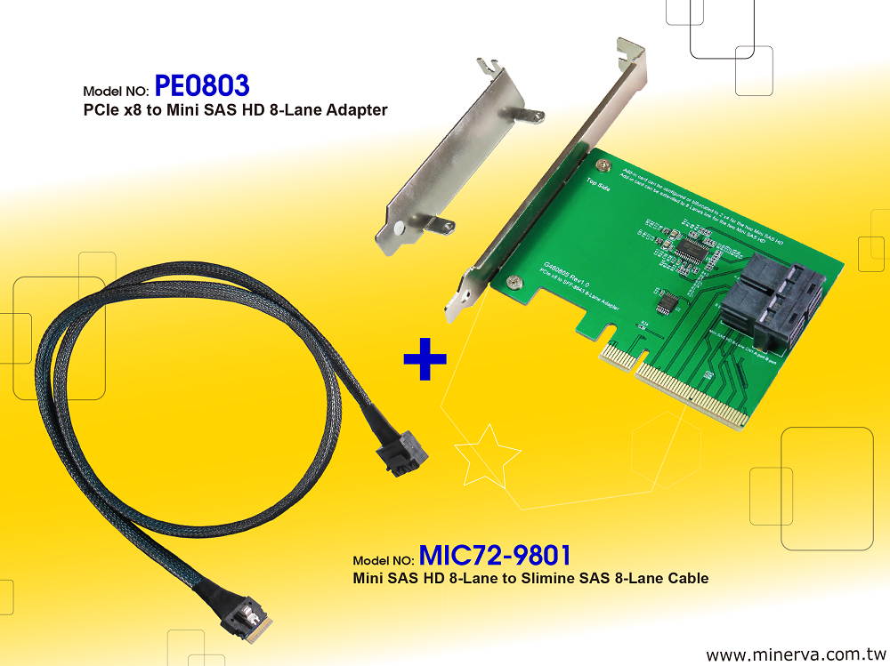PCIe x8 Gen3 to Mini SAS HD (SFF-8643) 8-Lane Adapter with Mini SAS HD 8-Lane to Slimline SAS 8-Lane Cable KIT