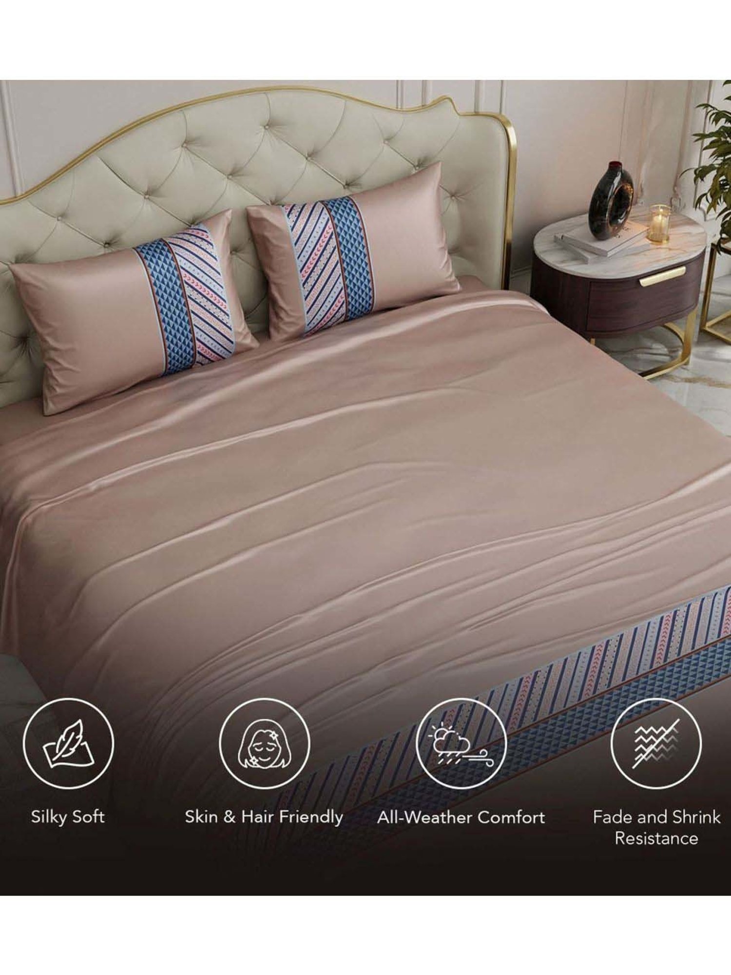 Stoa Paris Black Polyester 300 TC Chateau Charisma Double Bed Sheet With 2 Pillow Covers