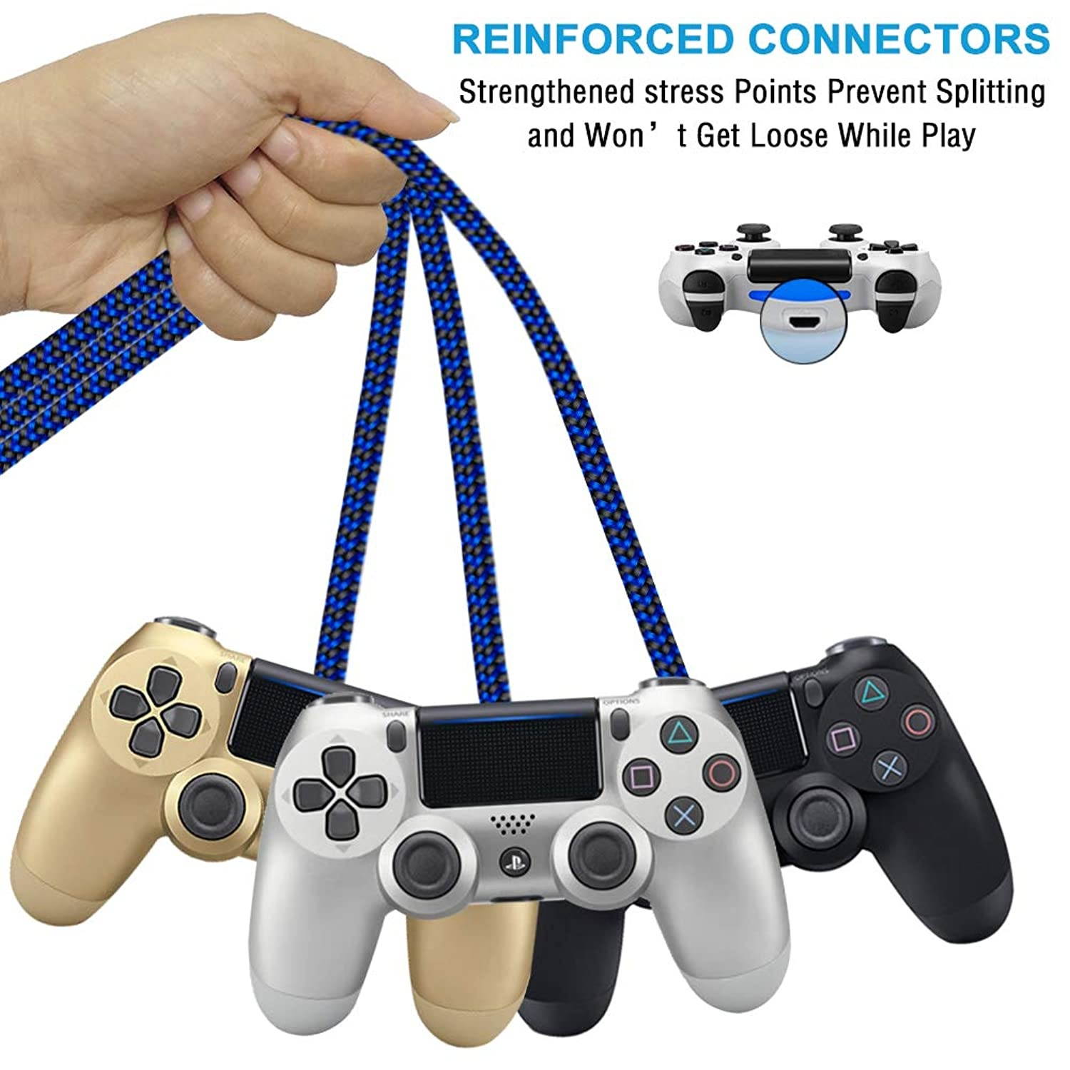 Charger Cable for Xbox One Controller,PS4 Controller Charging Cord,Braided Micro USB Android Data Sync Cord for Xbox One S/X,Playstation 4,PS4 Slim/Pro,Dualshock 4,Samsung Galaxy S7 Edge/S6,Kindle,6FT