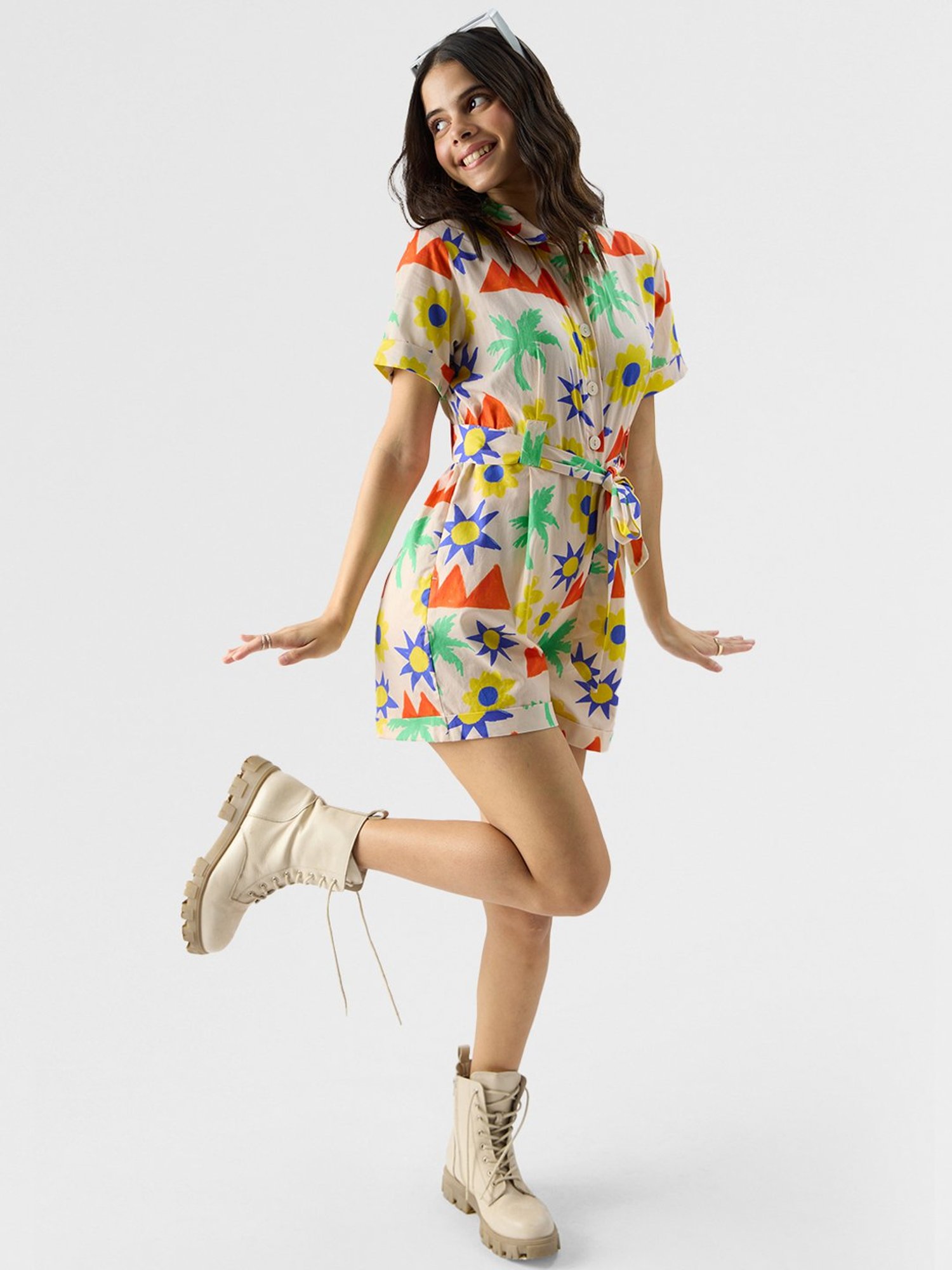 The Souled Store White Cotton Printed Jumpsuit