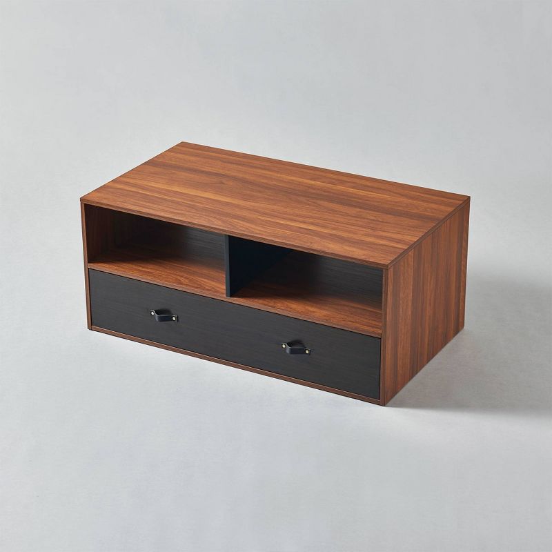 Henry Coffee Table with Faux Leather Handle Walnut/Black - Versanora