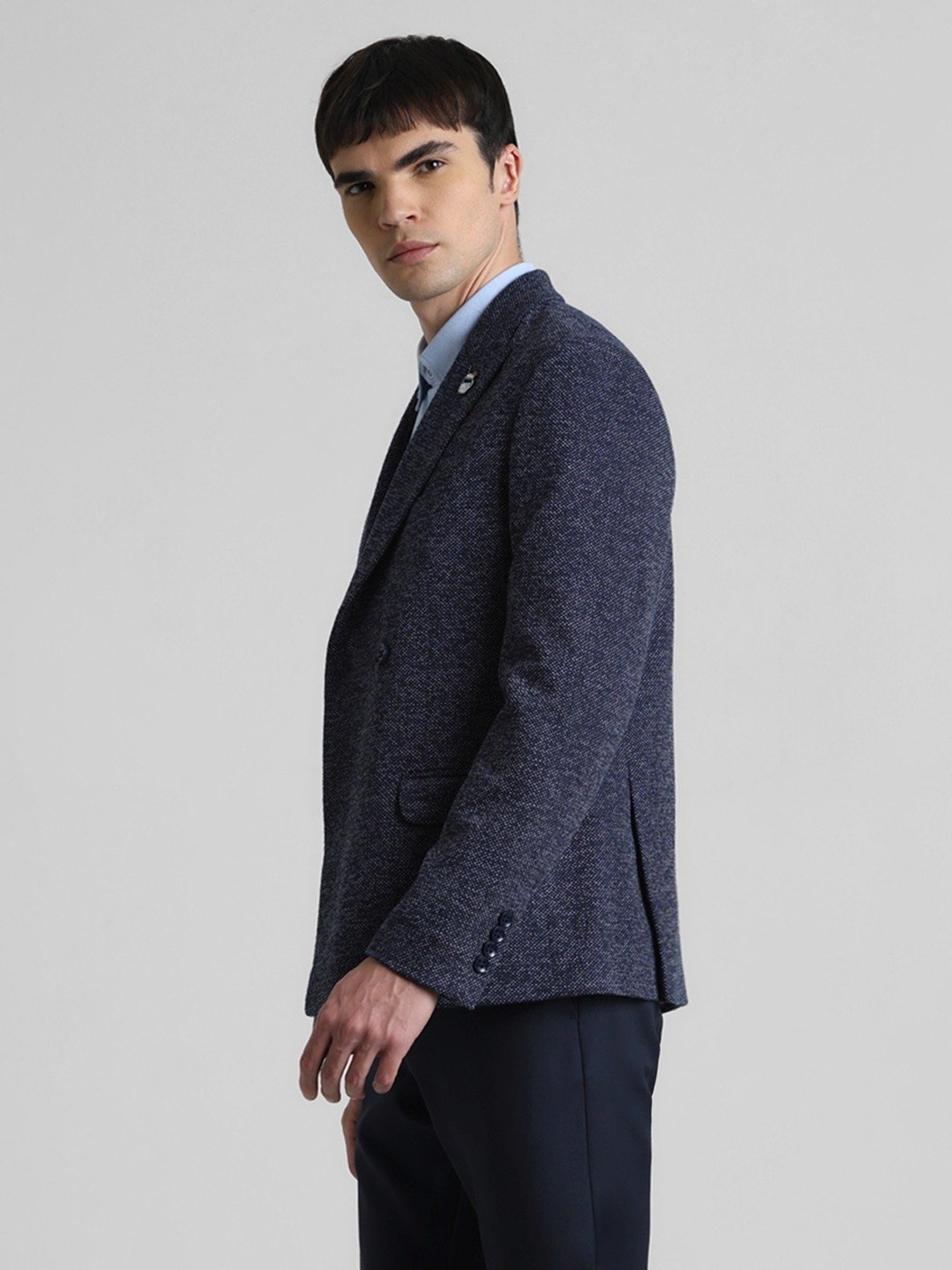 Jack & Jones Navy Blazer Slim Fit Self Pattern Blazer