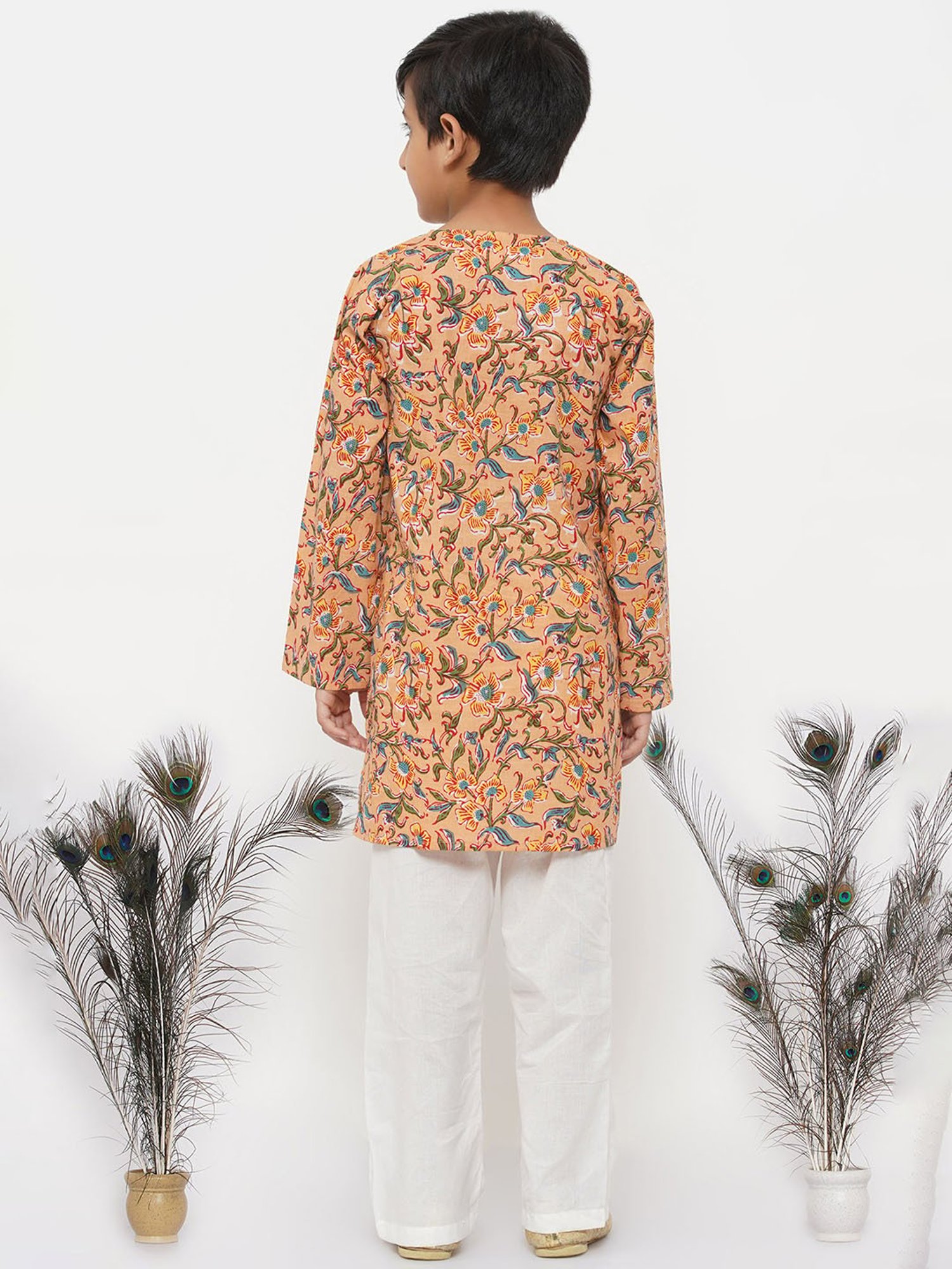 Little Bansi Orange & White Floral 1 Kurta + 1 Pyjamas