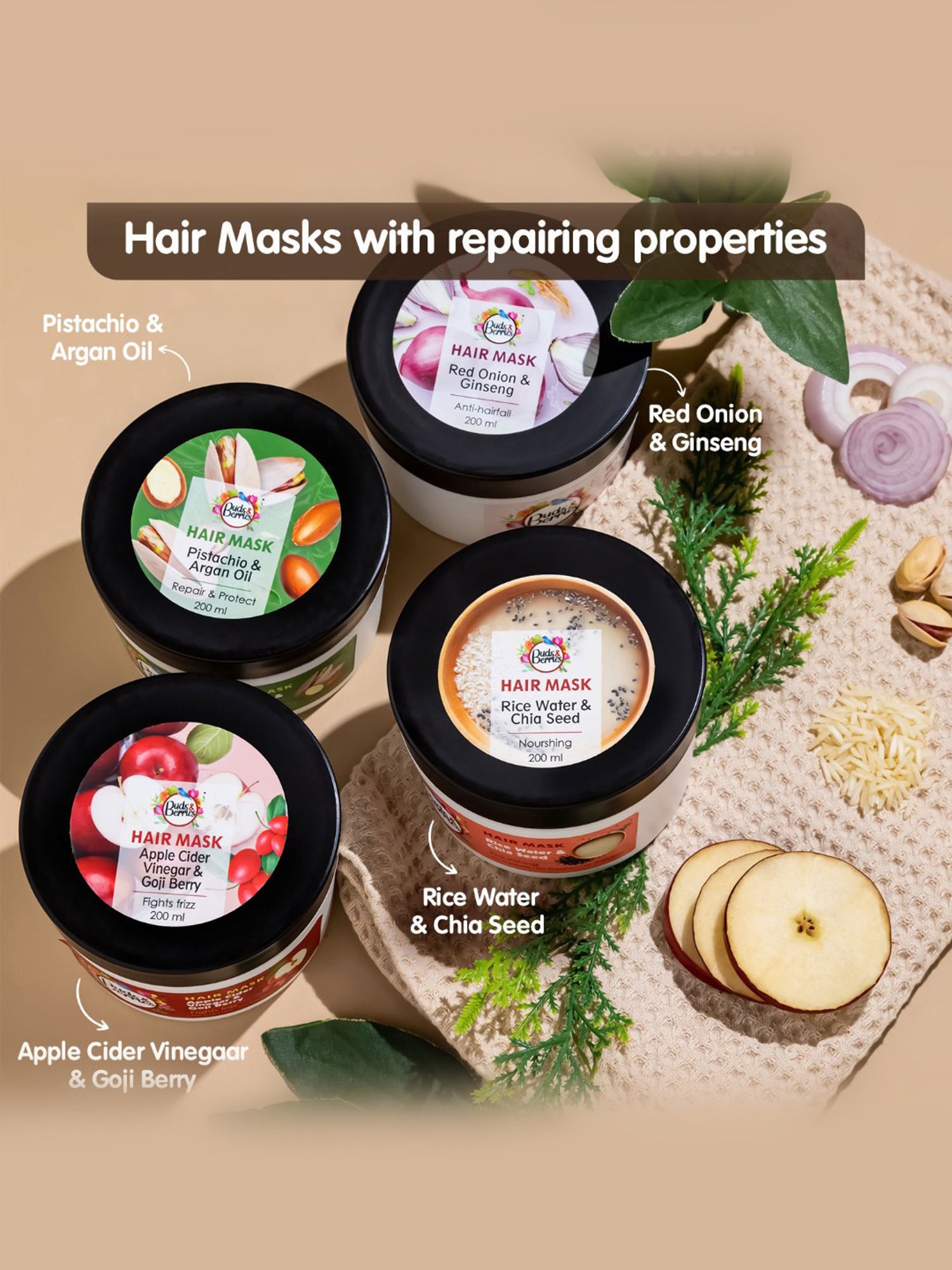 Buds & Berries Pistachio & Argan Oil Repair & Protect Hair Mask - 200 ml