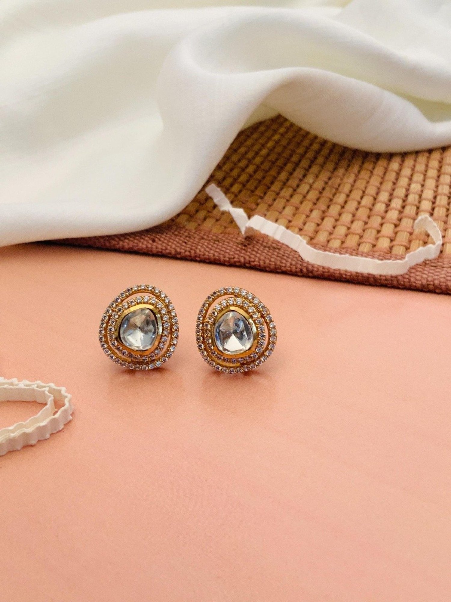 Abdesigns Enchanting Gold-Plated Polki Stud Earrings