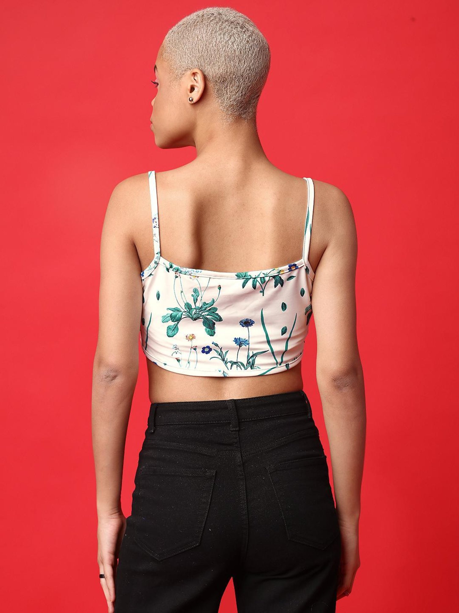 PURVAJA White Floral Print Crop Top
