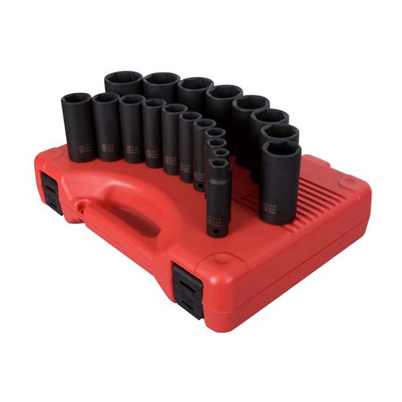 Sunex 2641 1/2-Inch Drive SAE 19 Piece Deep Impact Automotive CR-MO Alloy Steel Socket Tool Set with Heavy Duty Plastic Latching Travel Case, Black