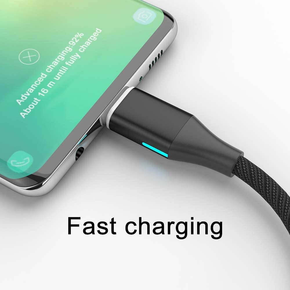 NetDot Gen10 USB-C Nylon Braided Magnetic Fast Charging Cable with Side LED Compatible with Type-c Device(5ft/3 Pack Black)