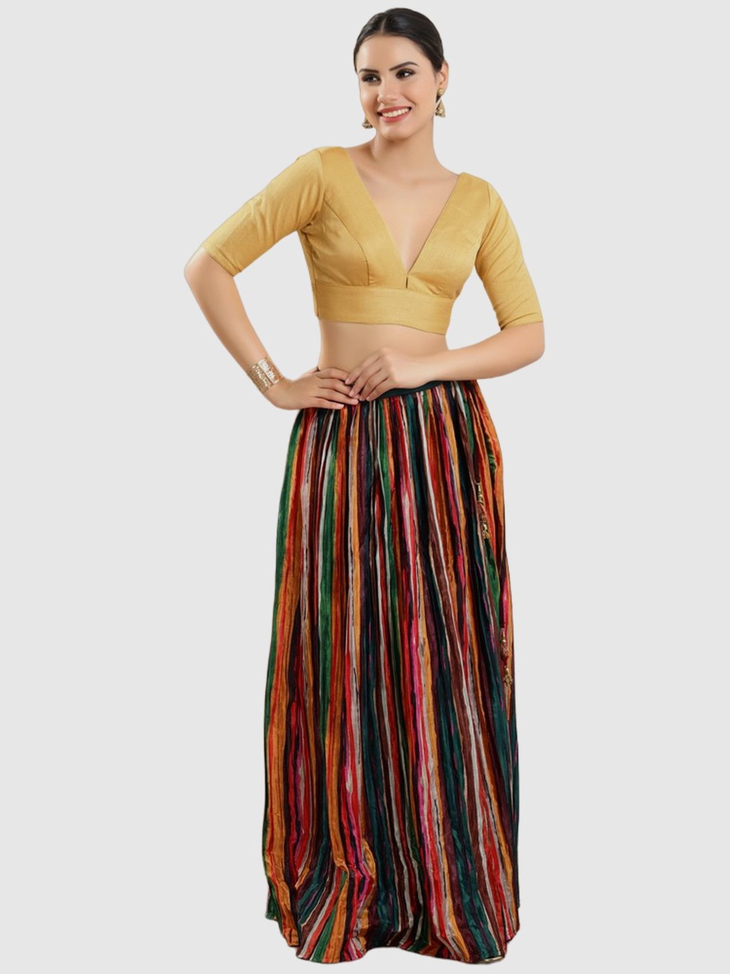 Salwar Studio Beige V-Neck Blouse