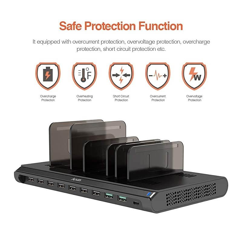 USB Charging Station Fast 120W 10 Port Phone Docking Station Organizer with Smart IC 2 Quick Charge 30 Type C Desktop Charger Dock for Multi Devices iPhone Samsung Galaxy XiaoMi iPad