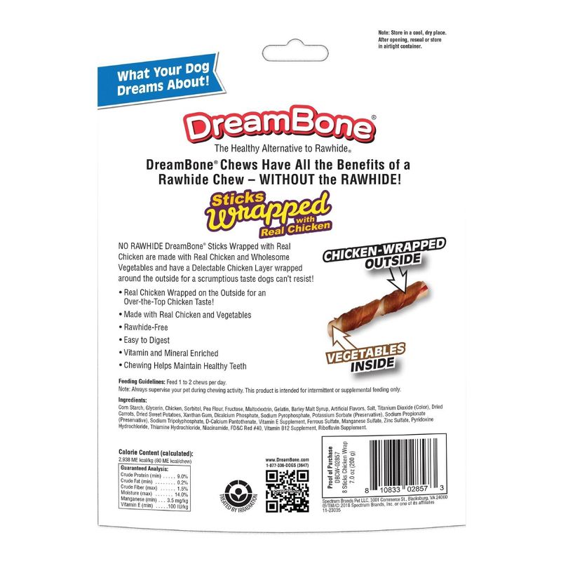DreamBone Rawhide Free Real Chicken Wrapped Sticks Dog Treats- 8ct