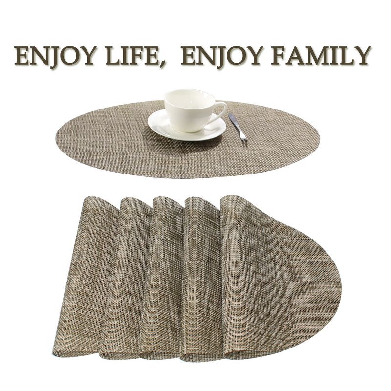 6 Pcs 18" x 12" Vinyl Washable Heat-resistant Cross Woven Non-slip Placemat Brown  - PiccoCasa