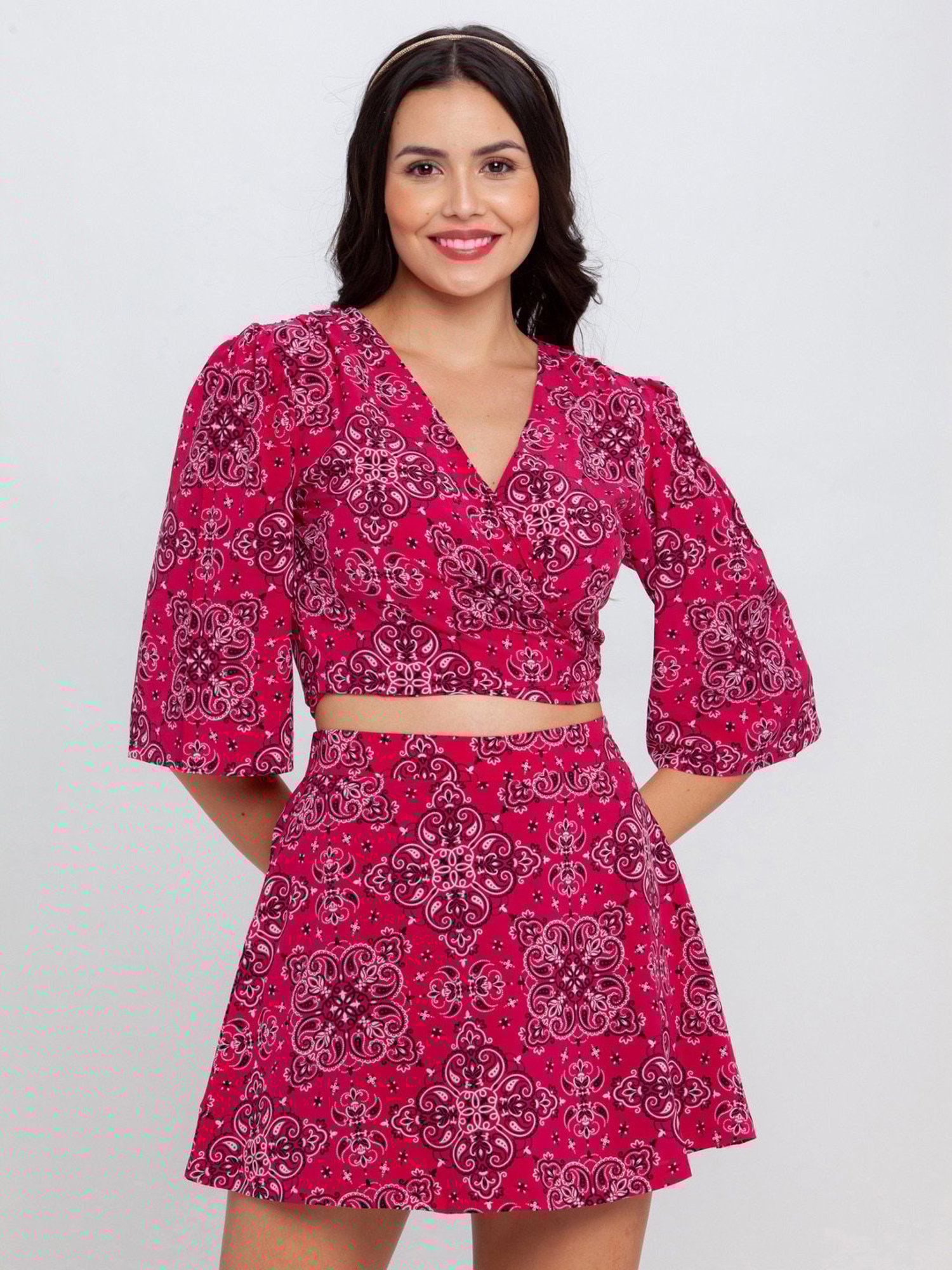 Zink London Pink Printed Crop Top