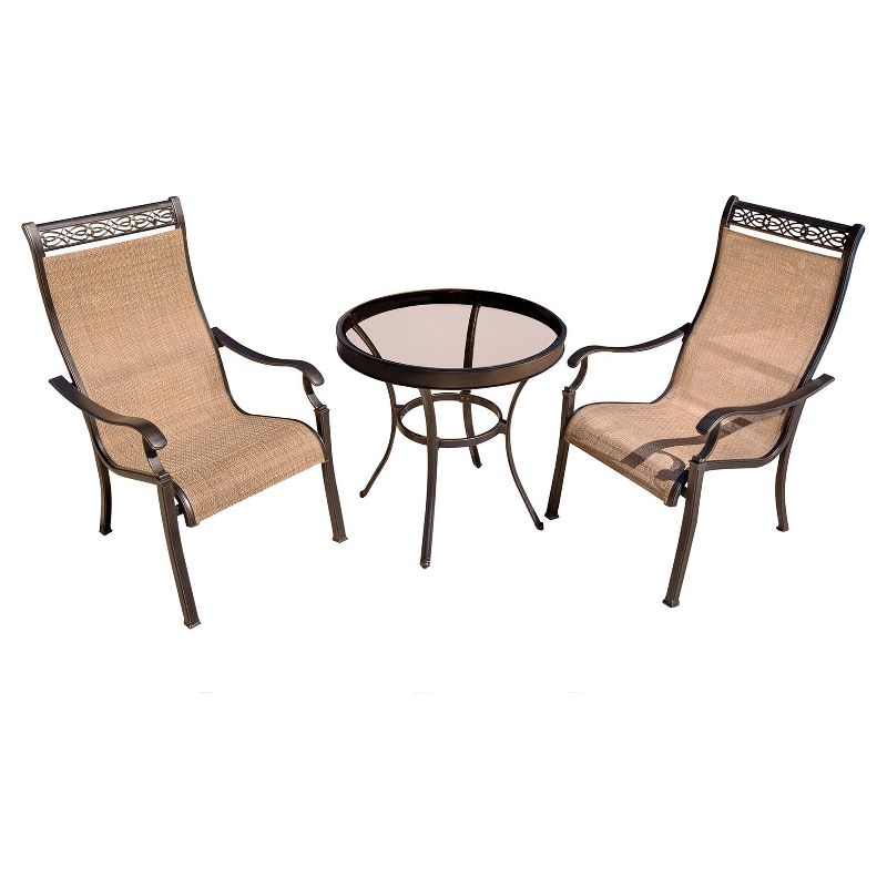 Monaco 3pc Round Metal  Patio Bistro Set - Tan - Hanover