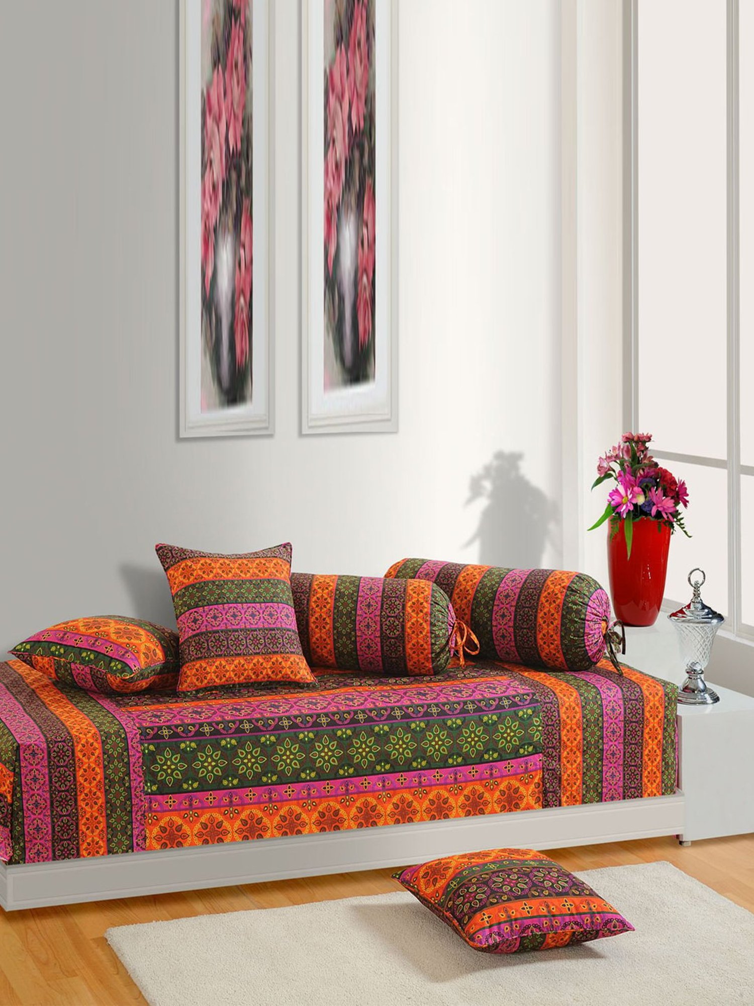 Swayam Shades of Paradise Multicolor Cotton 240 TC, Diwan Set of 6