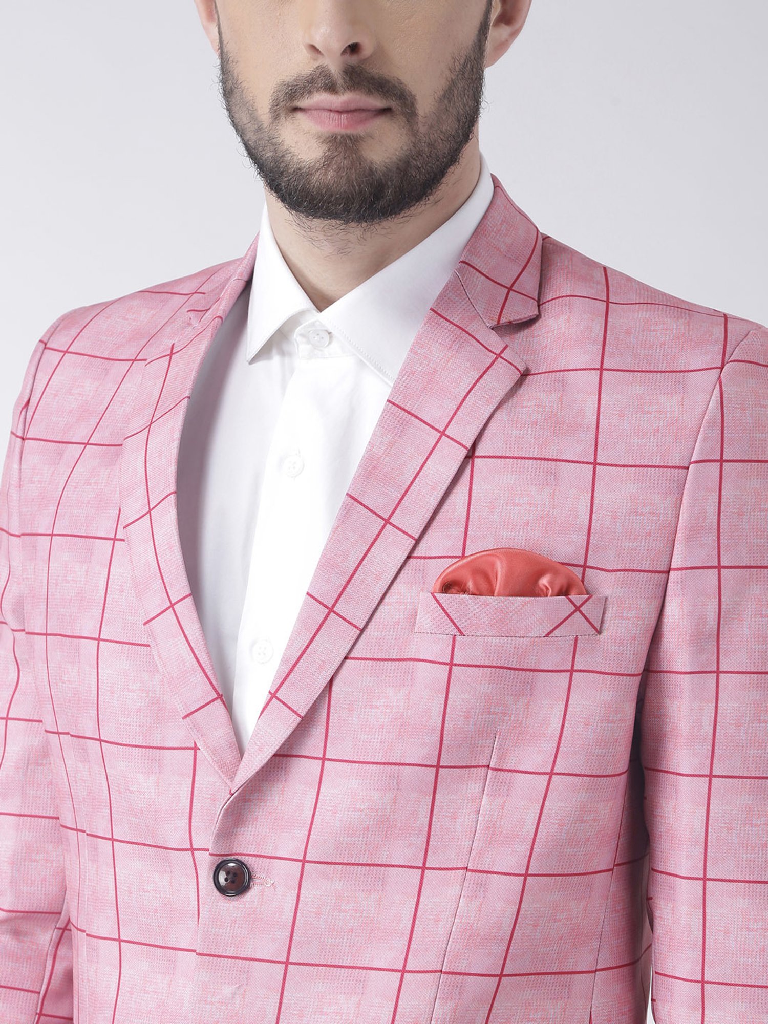 Hangup Plus Pink Regular Fit Check Blazer