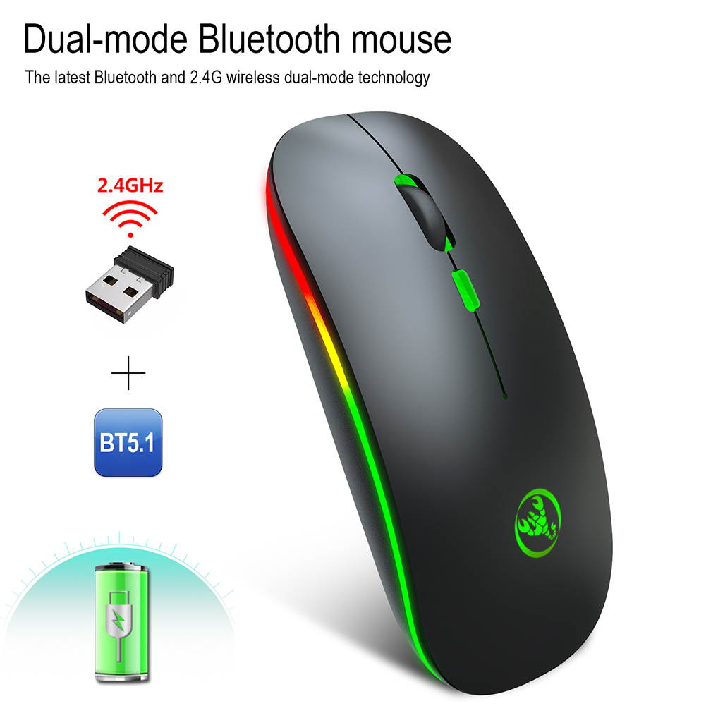 Wireless Mouse BT5.1 2.4G Dual Mode Mini Portable USB Rechargeable Colorful Glow
