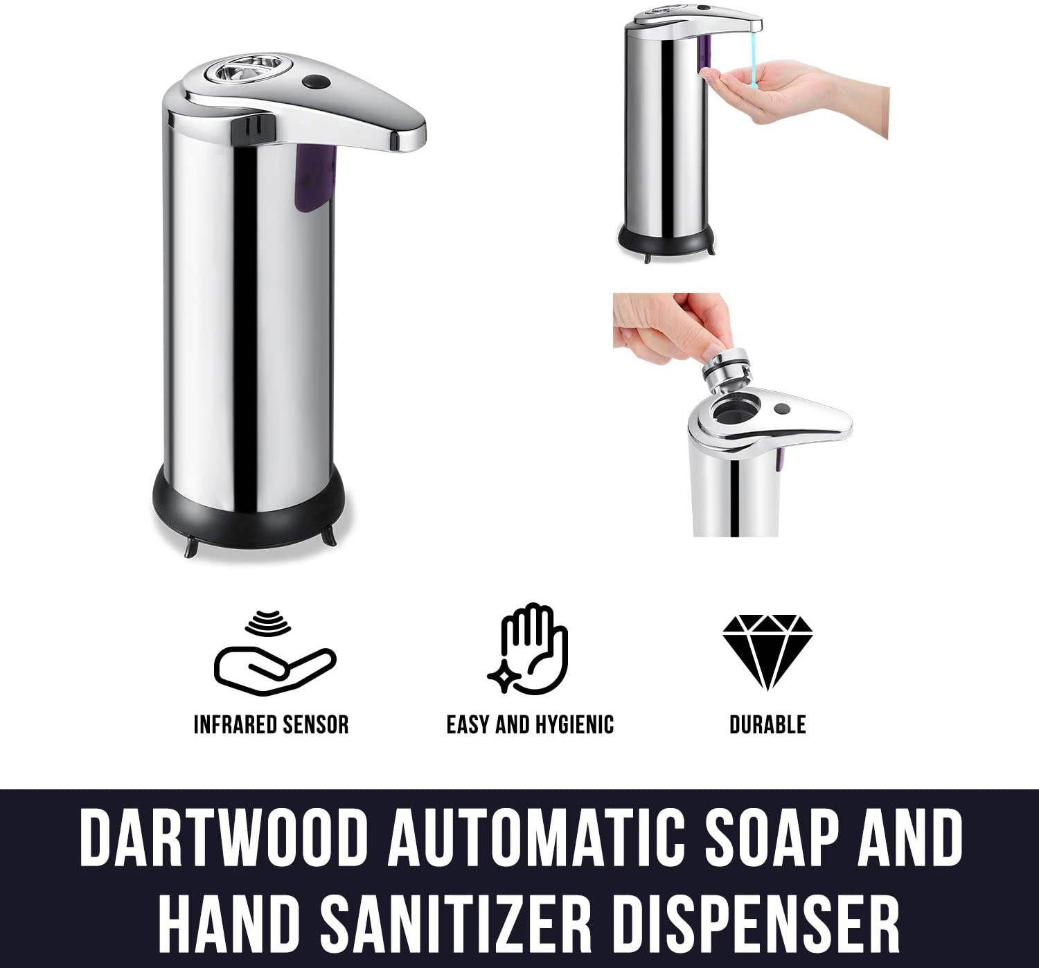 Dartwood Automatic Soap and Hand Sanitizer Dispenser with Infrared Sensor - Touchless and Hands-Free for Better Hygiene (8 oz) (2 Pack)