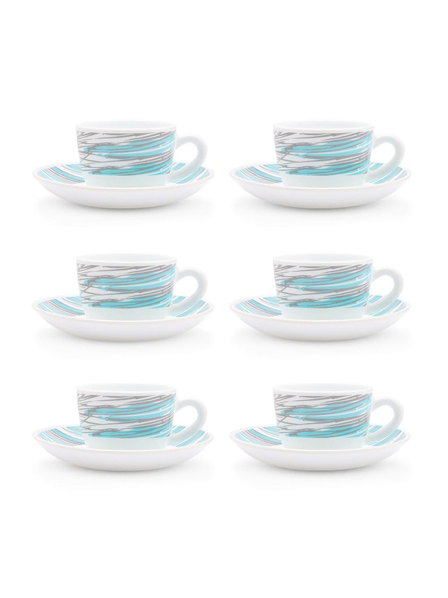 Larah by Borosil White Ceramic Opalware Cup and Saucer Set of 12 140ml