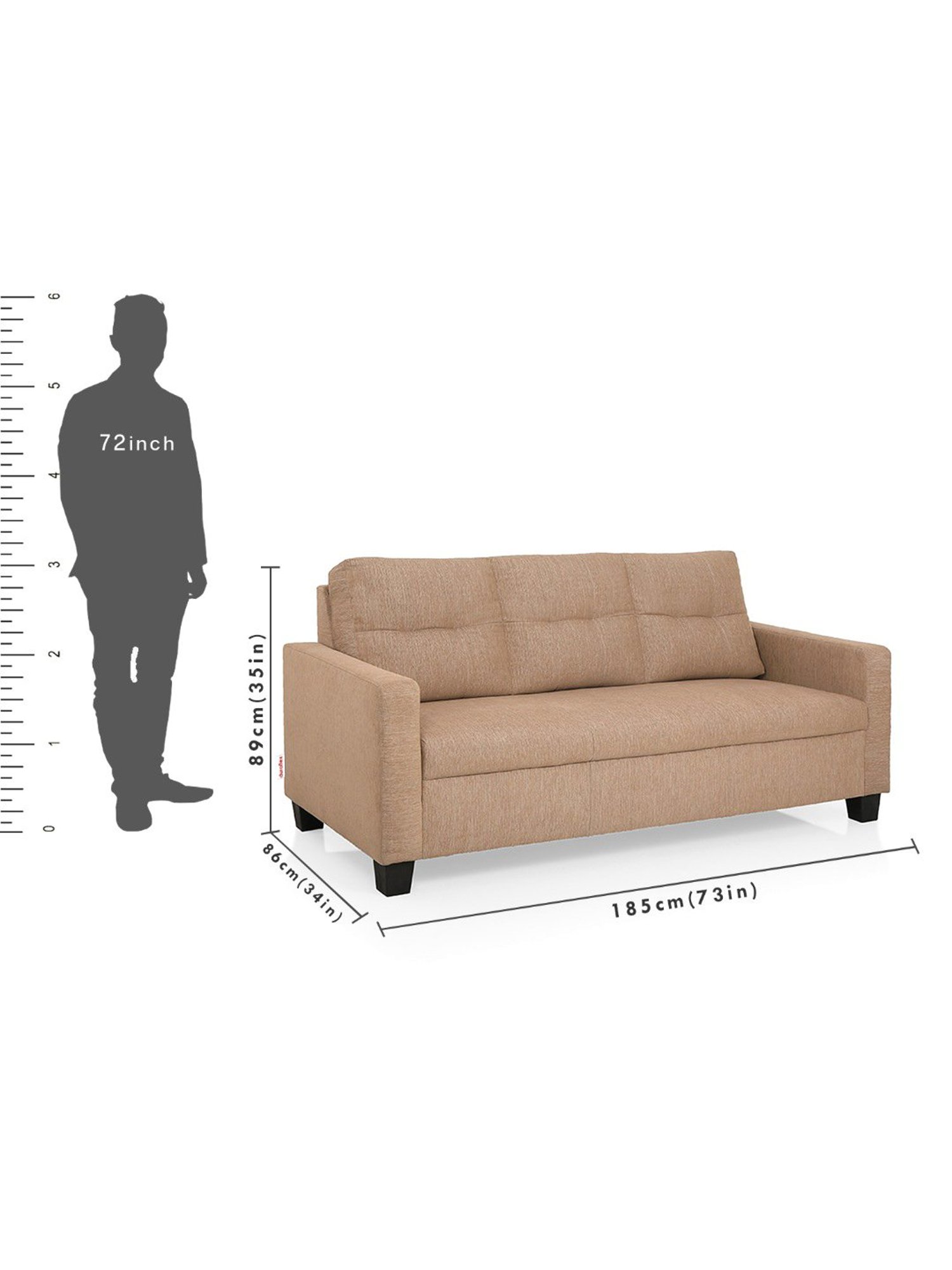 Duroflex Ease Brown Neem Wood 3 Seater Sofa
