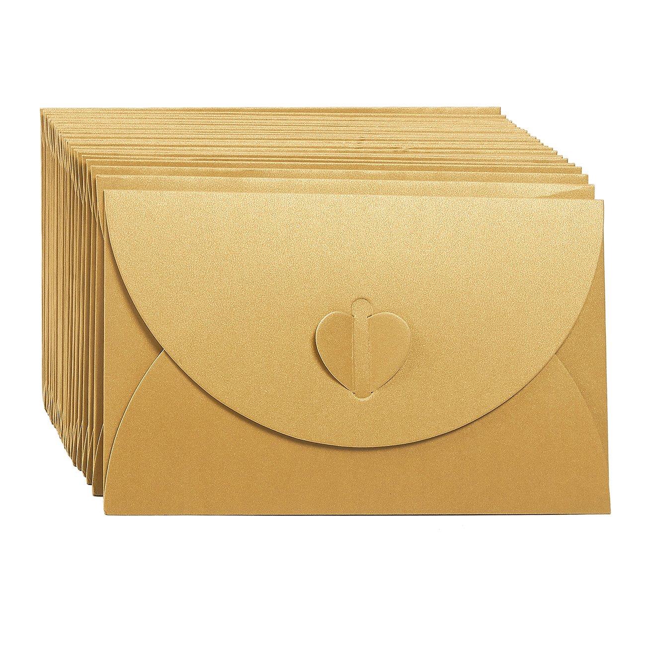 Gift Envelopes - 24 Pack Colorful Craft Photo Envelopes with Heart Clasps - Includes White Postcard Inside, Paper, Golden, 6.8 x 4.3 inches