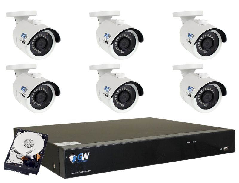 GW 4K Ultra HD 8MP PoE IP Camera Security System, 8-channel H.265 NVR UHD 4K Output, 4 x 4K 8 Megapixel WDR Weather Proof PoE IP Cameras, Smart Video Search Customizable Motion Detection, 2TB HDD