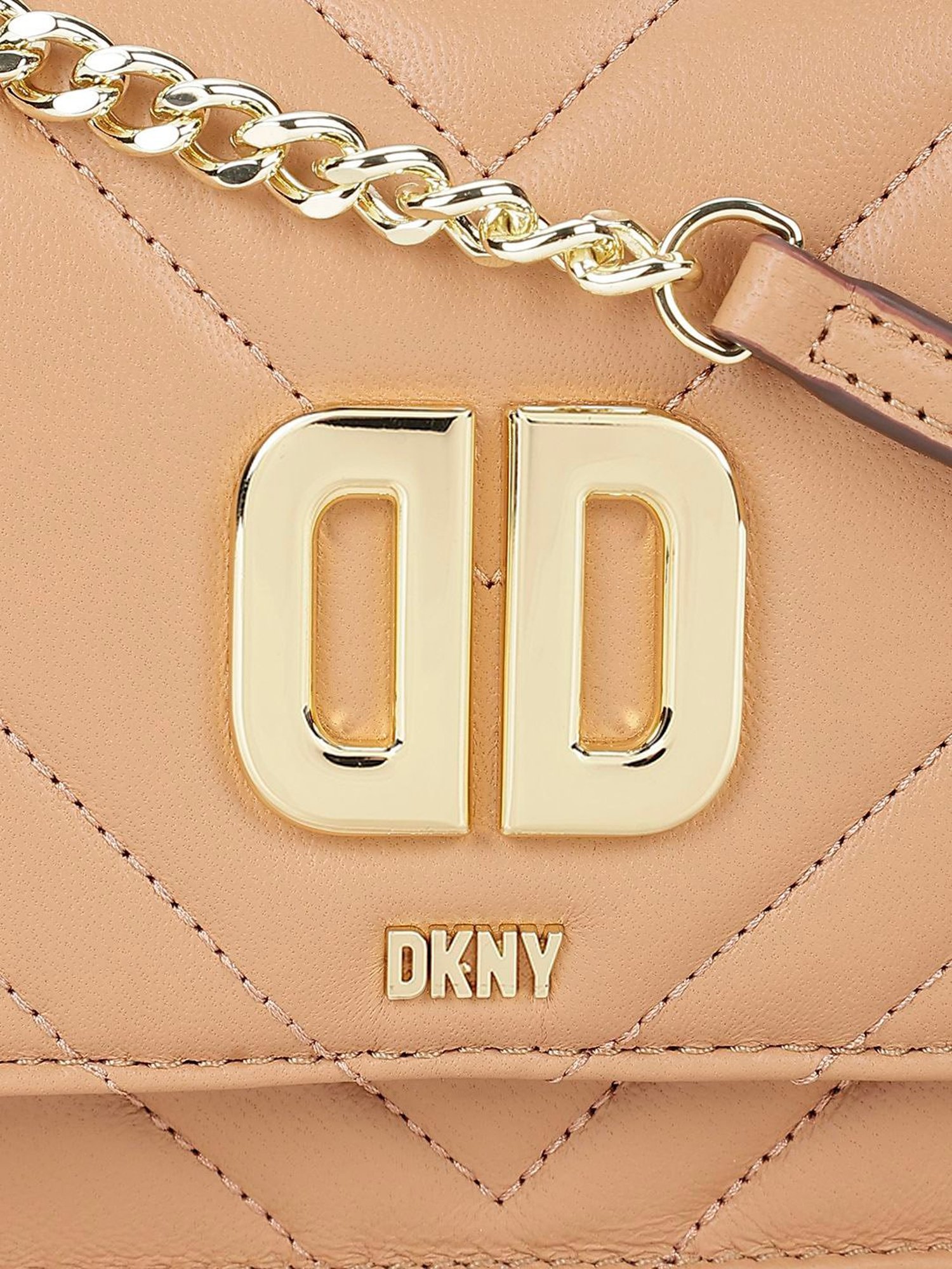 Dkny Neutral Leather Quilted Sling Handbag