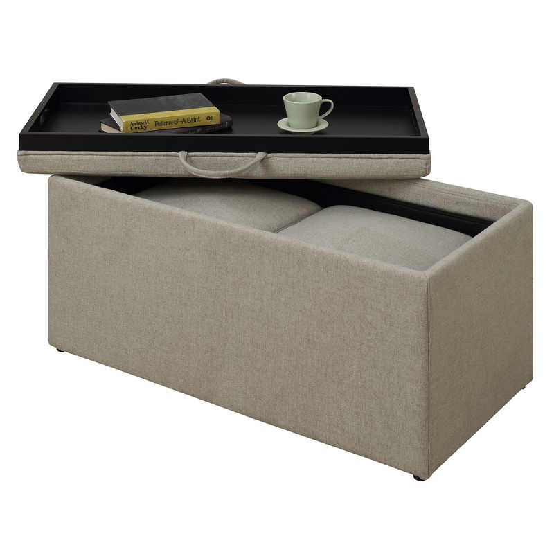 Designs4Comfort Sheridan Storage Bench with 2 Side Ottomans Soft Beige Fabric - Breighton Home