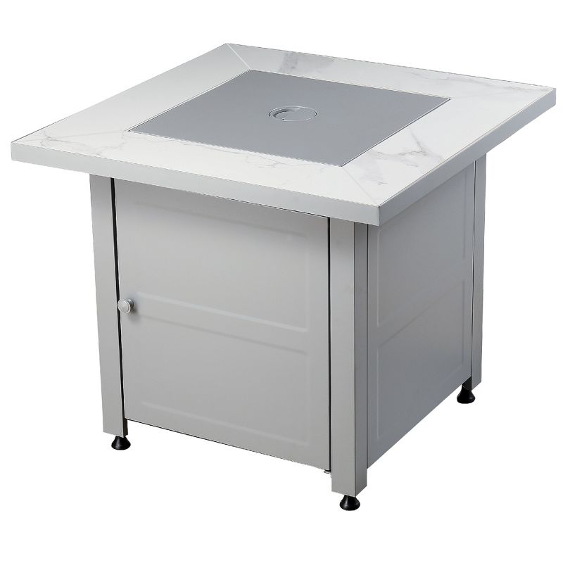 Endless Summer All Weather Outdoor Fire Pit with Faux Marble Finish, White Glass