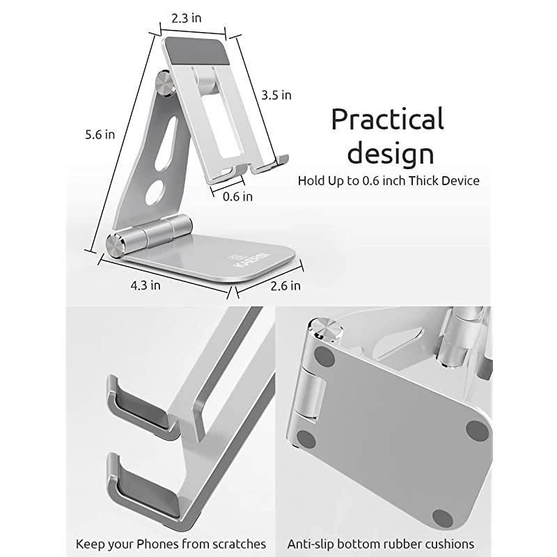 Cell Phone Stand, 2 Hinge Adjustable, Foldable Phone Stand Holder Cradle Dock for Desk, Home, Office, Travel. Compatible with Smartphone Android, iPhone 11 Xs XR 8 7 Plus, Tablet iPad (Black)