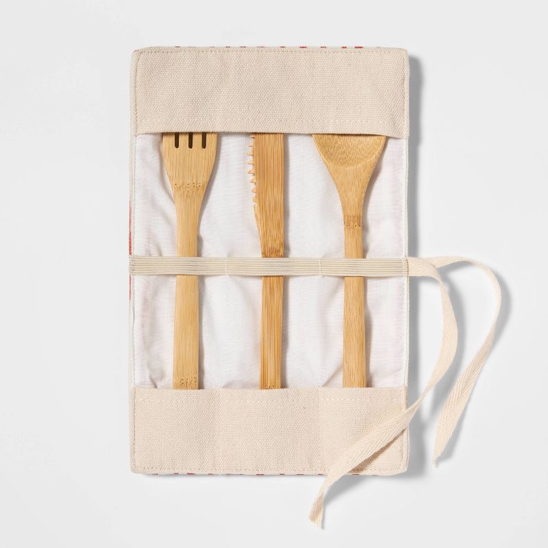 3pc Bamboo Utensil Set with Bag Orange/Cream Stripe - Opalhouse™
