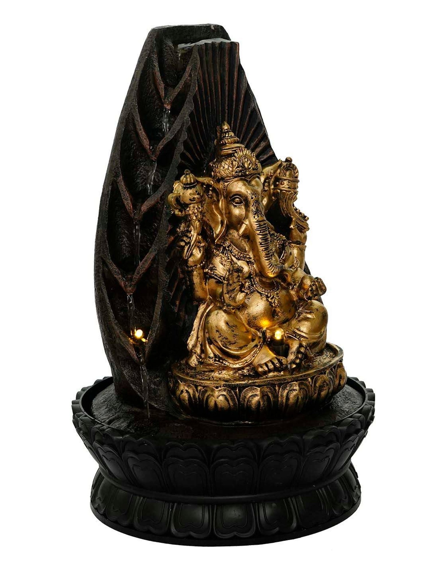 CHRONIKLE Golden & Brown Polyresin Ganesha Idol Both Sided 5 Steps Waterfall Fountain