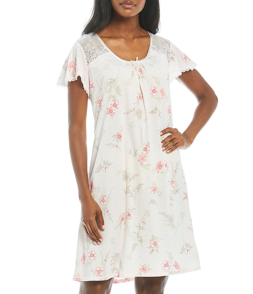 Miss Elaine Petite Floral Print Luxe Knit Short Nightgown