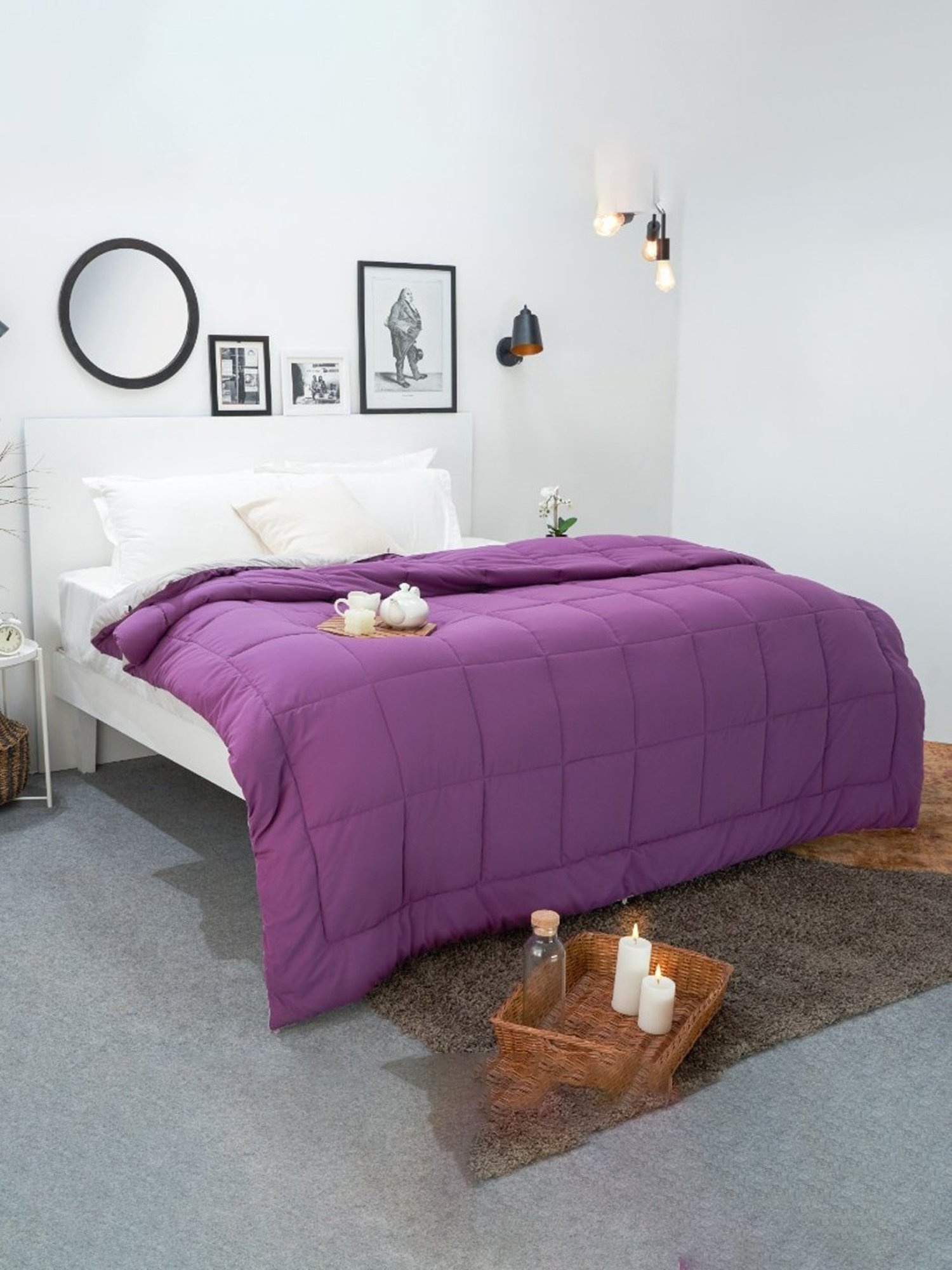 Spaces Silkysoy Solid Violet & Gray 90 GSM Microfibre Single Bed Quilt