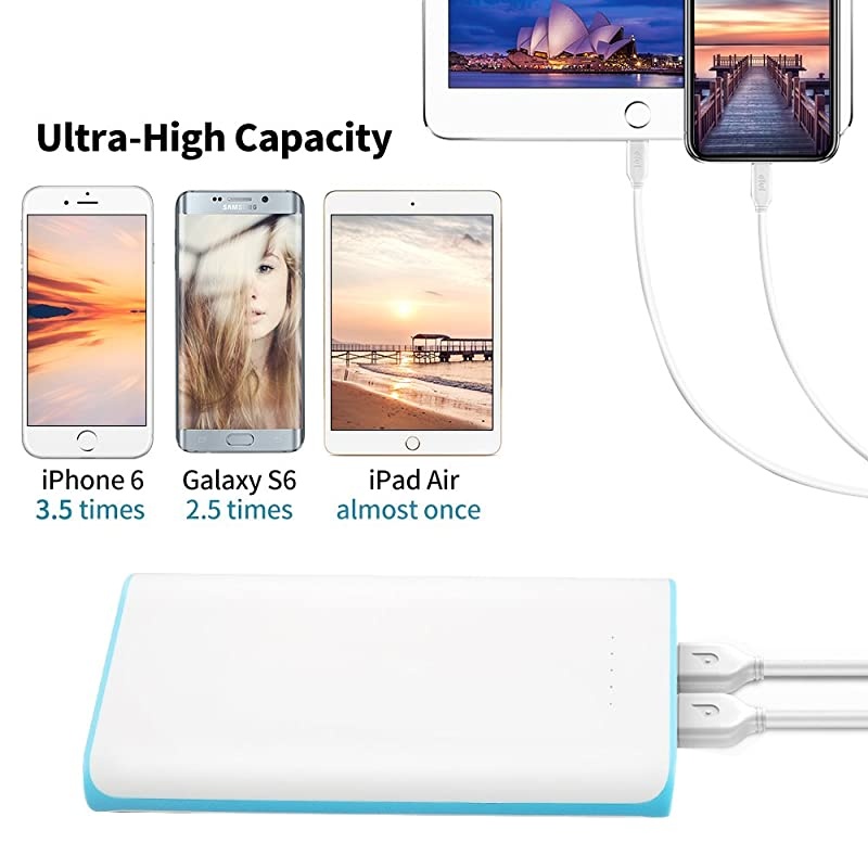 Phone Battery Pack,Dual USB Output Portable Cell Phone Charger, External Cell Phone Battery Pack, Power Bank with LED Light for Smart Phone, iPhone, iPad & Samsung Galaxy & More (Blue)