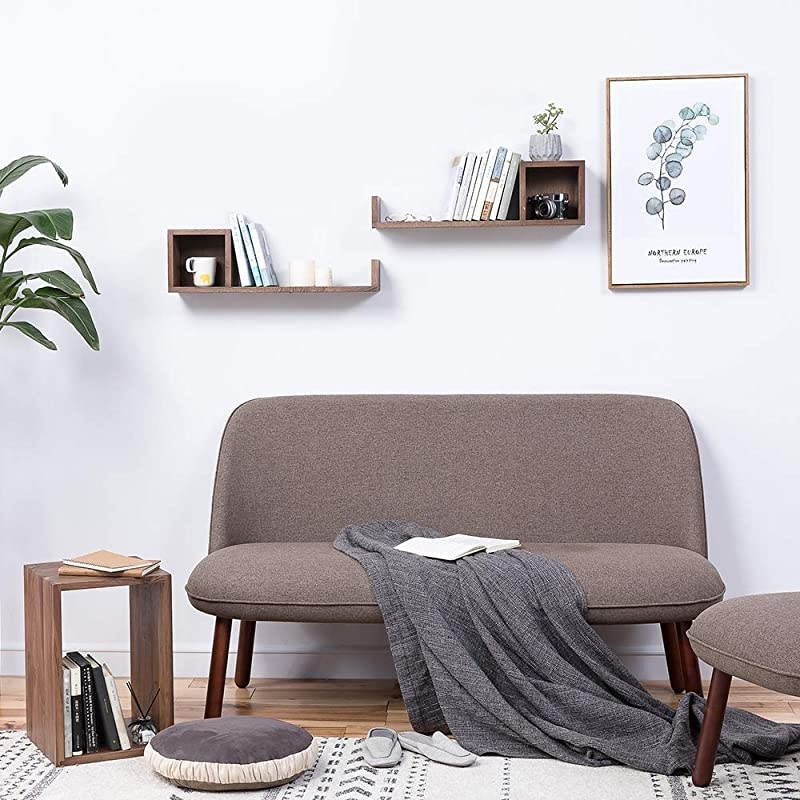 Square Cube U Shaped Wall Mounted Shelf, Storage Hanging Shadow Box Shelves Floating Bookshelves Organizer CD Photo Rack Display Case for Bedroom Living Room Office(Walnut, Right)