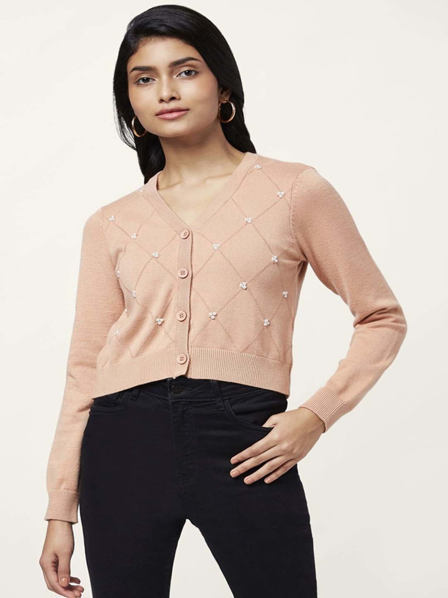 Honey by Pantaloons Peach Embellished Cardigan