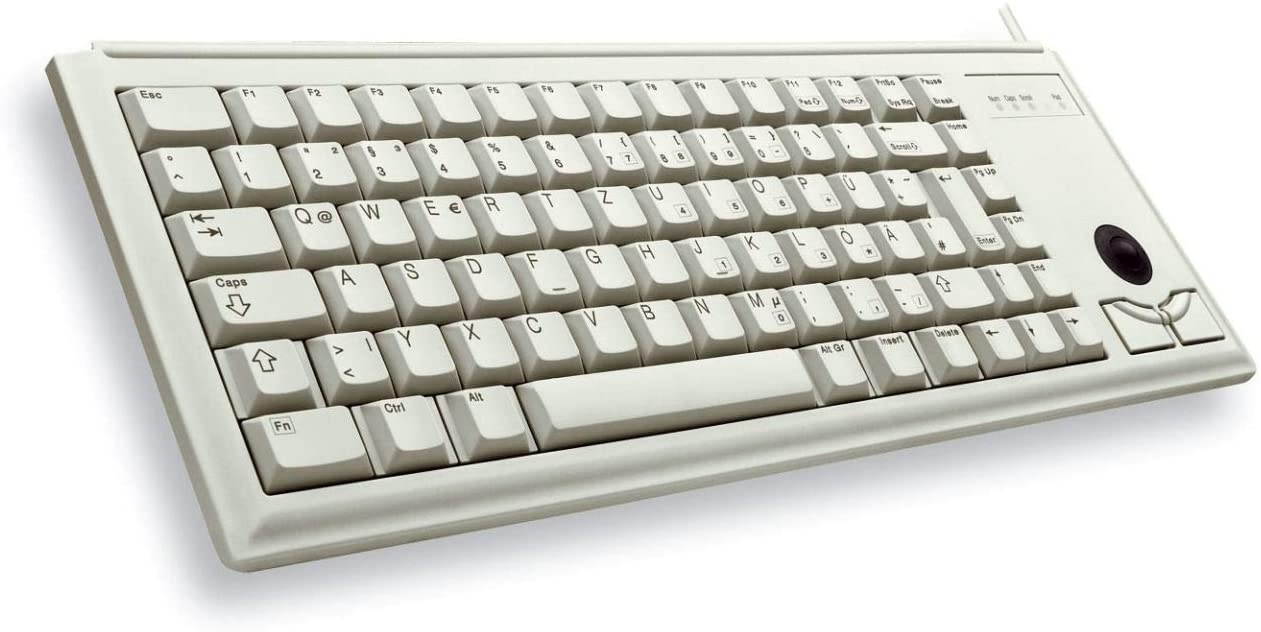 Cherry G84-4420LUBEU-0 UltraSlim Compact Keyboard with USB Interface and Optical Trackball, 15" Width, Light Gray
